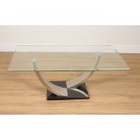 A CHROME AND GLASS RECTANGULAR COFFEE TABLE