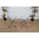 A PAIR OF CHROME AND GLASS SIDE TABLES (2)
