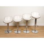 A SET OF FOUR ALUMINIUM AND LEATHER BAR STOOLS WITH RIVETED CONSTRUCTION (4)