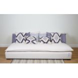 CUSHIONS, A GROUP OF TEN ASSORTED CUSHIONS IN NAVY BLUE AND CREAM (10)