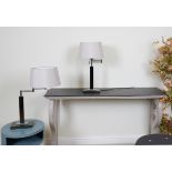 LIGHTING, A PAIR OF DARK CHROME TABLE LAMPS (2)