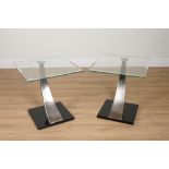 A PAIR OF CHROME AND GLASS LOW SIDE TABLES (2)