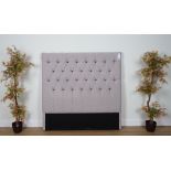 A GREY BUTTON BACK UPHOLSTERED DOUBLE BED HEADBOARD