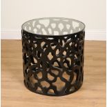 A BLACK PAINTED CYLINDRICAL SIDE TABLE