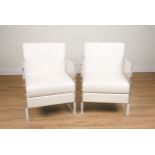 A PAIR OF ACRYLIC ARMCHAIRS WITH WHITE LEATHER UPHOLSTERY (2)