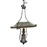 A PAIR OF REGENCY STYLE BRASS MOUNTED TOLE-PEINTE HANGING LIGHTS (2)