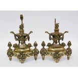 A PAIR OF FRENCH LOUIS XVI STYLE BRASS CHENET ADAPTED INTO TABLE LAMPS (2)