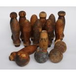 A SET OF WOODEN SKITTLES AND BALLS (17)