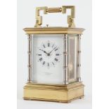 A FRENCH BRASS AND SILVERED CARRIAGE CLOCK WITH PUSH REPEAT