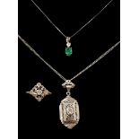 AN EMERALD AND DIAMOND PENDANT AND OTHERS (5)