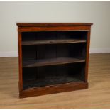 A FAUX ROSEWOOD PARCEL GILT FLOOR STANDING OPEN BOOKCASE