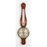 A GEORGE III MAHOGANY SHELL-INLAID AND CHEQUER-STRUNG WHEEL BAROMETER