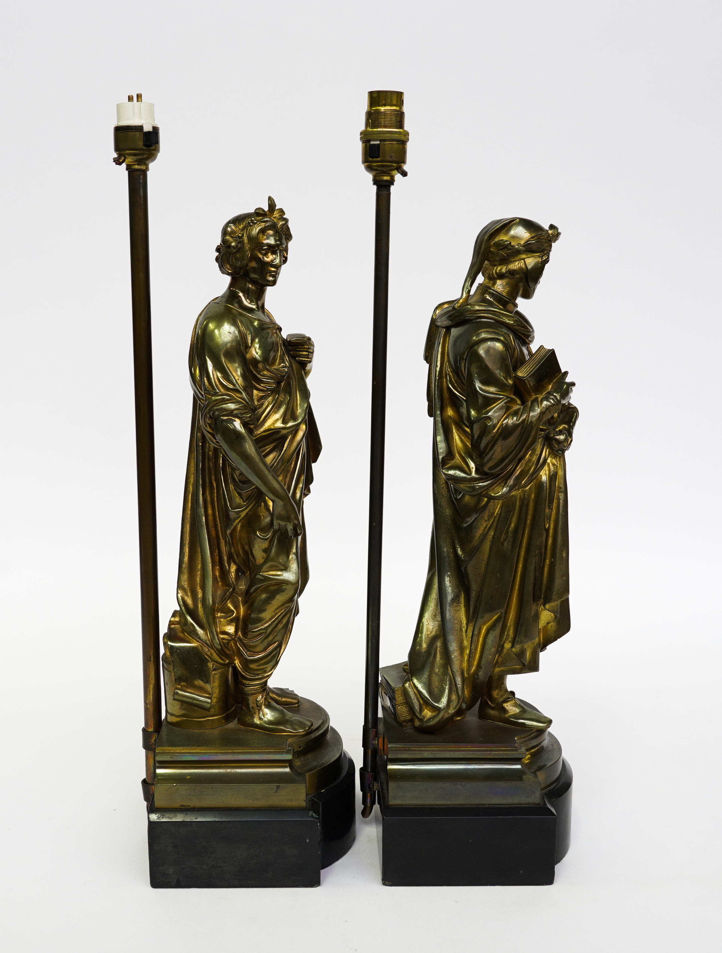 AFTER ANTOINE-PIERRE AUBERT: A PAIR OF GILT BRASS CLASSICAL FIGURAL TABLE LAMPS (2) - Image 5 of 7