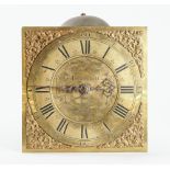 A GEORGE III 10” SQUARE BRASS DIAL 30 HOUR STRIKING LONGCASE CLOCK MOVEMENT