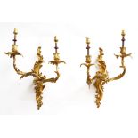 A PAIR OF LOUIS XV STYLE ROCOCO ORMOLU TWIN-LIGHT WALL APPLIQUÉS (2)