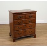 A GEORGE II STYLE FEATHER BANDED WALNUT SMALL FIVE DRAWER CHEST