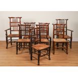 A MATCHED SET OF EIGHT 19TH CENTURY OAK AND ASH SPINDLE BACK DINING CHAIRS (8)