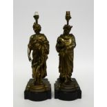 AFTER ANTOINE-PIERRE AUBERT: A PAIR OF GILT BRASS CLASSICAL FIGURAL TABLE LAMPS (2)