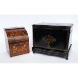 A NAPOLEON III BRASS INLAID EBONY AND ROSEWOOD TANTALUS LIQUOR BOX, TOGETHER WITH AN ANGLO...