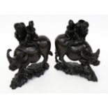 A PAIR OF CHINESE CARVED WOOD WATER BUFFALO (2)
