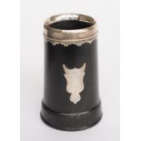 ROYAL DOULTON: A SILVER MOUNTED BLACK JACK MUG