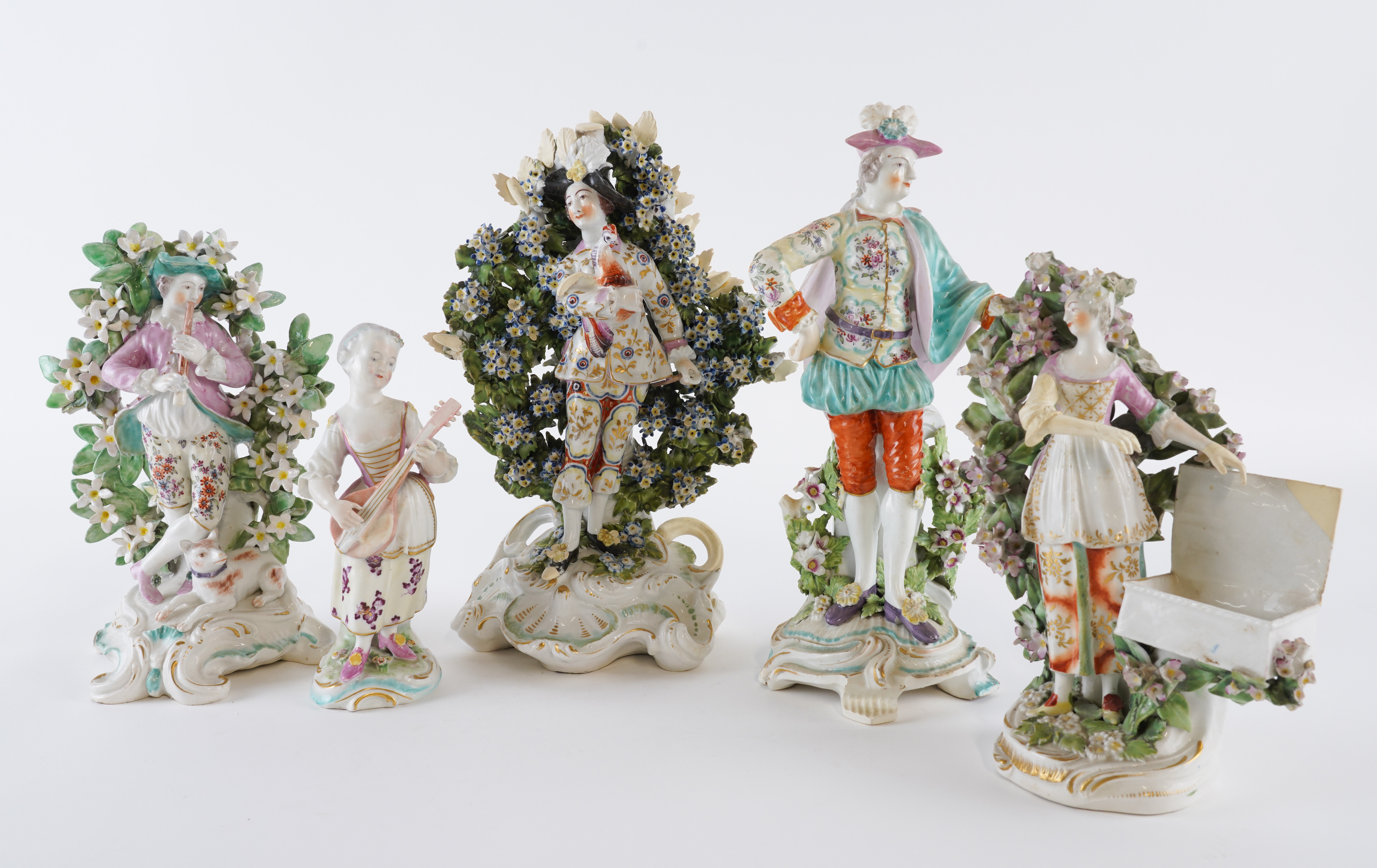 FIVE DERBY PORCELAIN FIGURES (5)