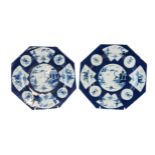 A PAIR OF SMALL BOW BLUE-GROUND OCTAGONAL PLATES (2)