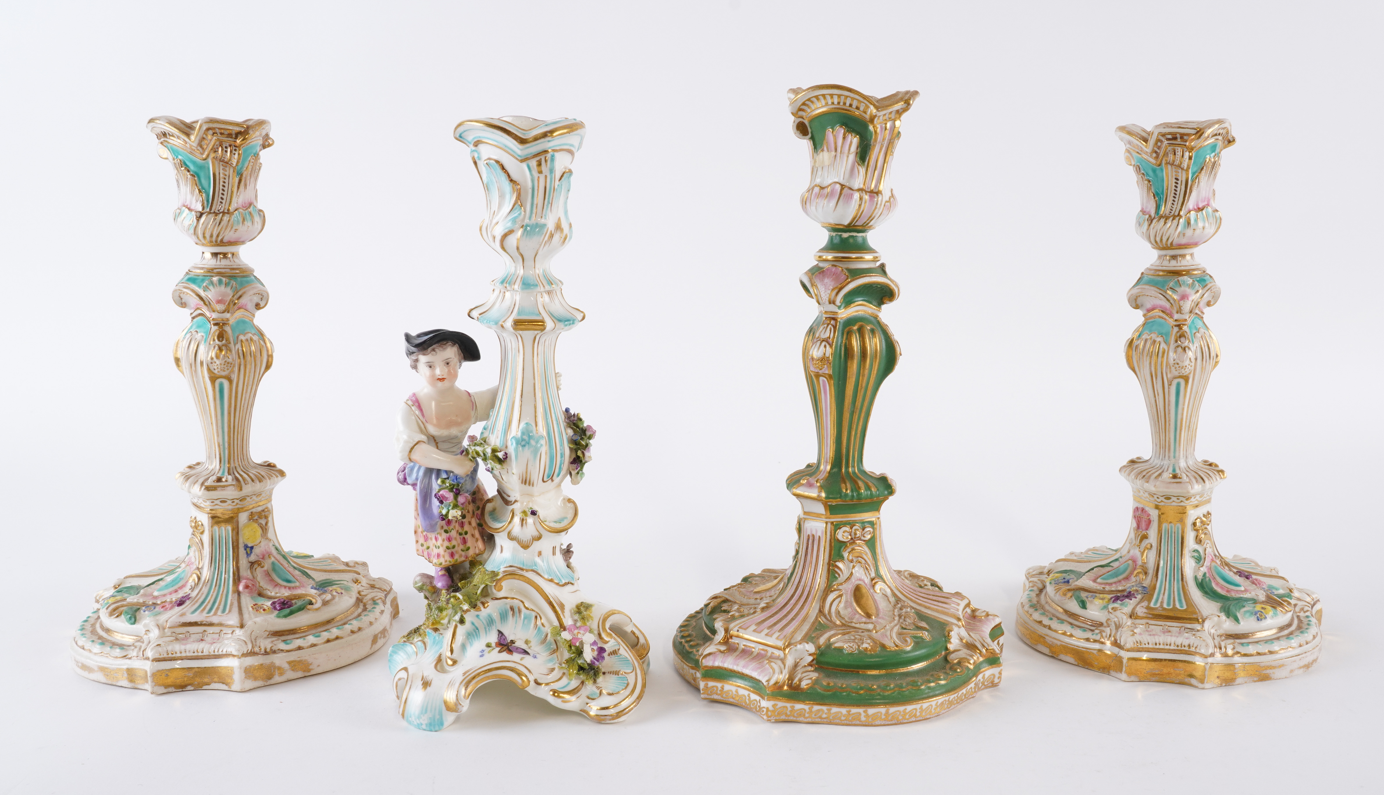 A COALPORT PORCELAIN FIGURE CANDLESTICK