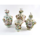 THREE DERBY FRILL VASES AND THREE COVERS