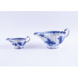A BOW BLUE AND WHITE OVAL FLUTED CREAMBOAT AND SAUCEBOAT (2)