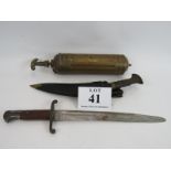 A late 19th Century British Army bayonet stamped ER and VR, no scabbard plus an Indian Kukri knife