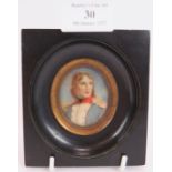 A 19th Century oval miniature portrait of Napoleon Bonaparté oil on ivory, mounted in an ebonised