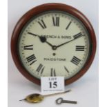 An early 20th Century mahogany station style wall clock by French & Sons Maidstone with painted