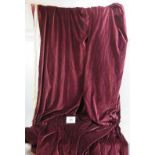 A large pair of vintage cotton velvet claret coloured curtains with cambric linings. Each curtain