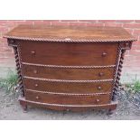 A 19th century Colonial camphorwood secretaire chest of drawers with carved rope twist detail &