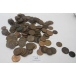 A large collection of old English pennies and half pennies, mainly Edwardian.