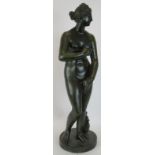 A large classical bronze nude with dolphin and water nymphs at her feet signed R. Bigazzi