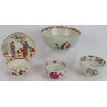 Five pieces of late 18th Century English porcelain including a tea bowl and saucer and a first