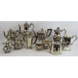 A selection of late 19th/early 20th Century silver plated tea pots, and water jugs etc, including