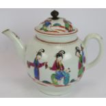 An 18th Century English porcelain tea pot, possibly Worcester, decorated with Long Eliza