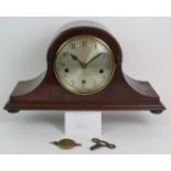 An early 20th Century German Napoleon mantle clock in mahogany case with chiming and striking