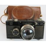 A Zeiss Ikon Contax 35mm camera circa 1930s with Carl Zeiss Jena Sonner 5cm F1.5 lens and period