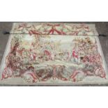 A fine 19th Century hand woven tapestry depicting an 18th Century fruit picking scene within a
