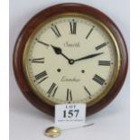 An early 20th Century Smith of London station style striking wall clock with oak case. No key.