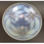 A 1930s opalescent Art Deco glass bowl by G. Vallon with relief moulded cherry design. Signed.