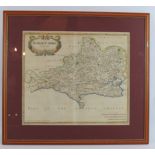 A framed map of Dorset-shire by Robert Morden c1695 sold by Abel Swale Awnsham & John Churchill.