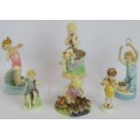 Six Royal Worcester porcelain figurines modelled by F C Doughty including Bubbles, Woodland Dance,