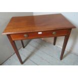 A George III mahogany side table with single frieze drawer inlaid with satinwood, on tapered