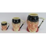 A graduated set of three John Peel character jugs by Lancaster Sandland Pottery. Tallest 14cm. (