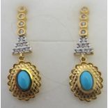 Natural Sleeping Beauty turquoise earrings, 34mm drop, post back.